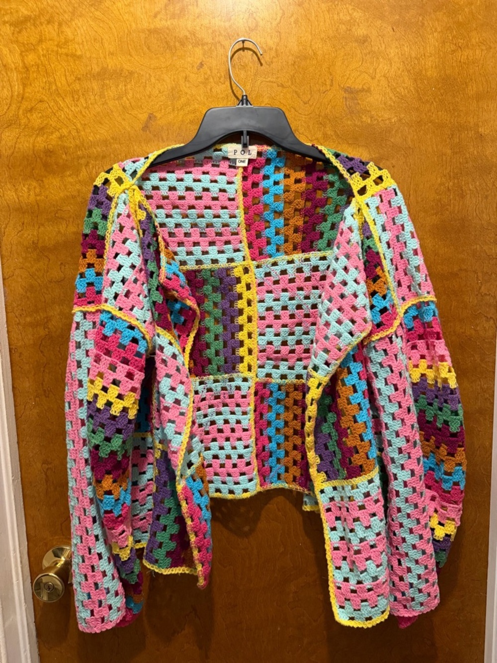 POL Julia Crochet Cardigan colorful lightweight open front cardigan sweater o/s